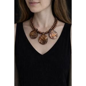 Bronze Freshwater Pearl Necklace with Mother of Pearl Coin Pendants